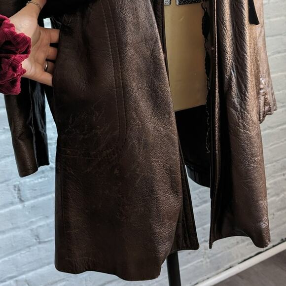 Vintage Brown Leather Jacket Western Trench Coat Earthy Cowboy Minimalist Coat L - Picture 6 of 10